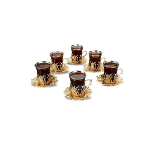 Tea Set Quality 6 Piece Metal Embroidered Glass Tea Glasses And Trays Set