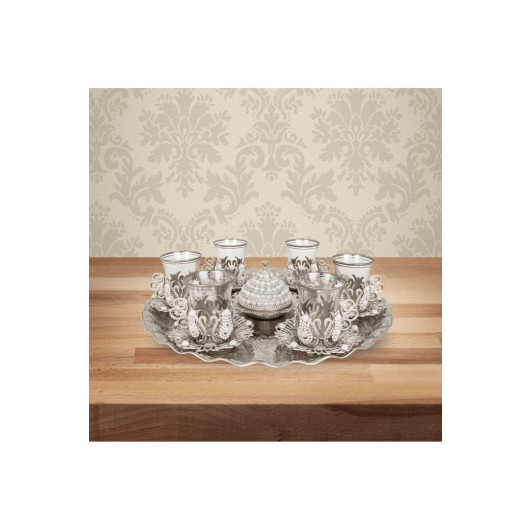 Six Piece Stone Ottoman Tea Set With Tray And Sugar Bowl And Glass Cup