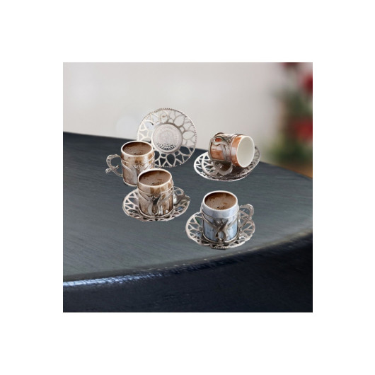 Copper Engraved Coffee Set 6 Person Colorful Coffee Cup Set