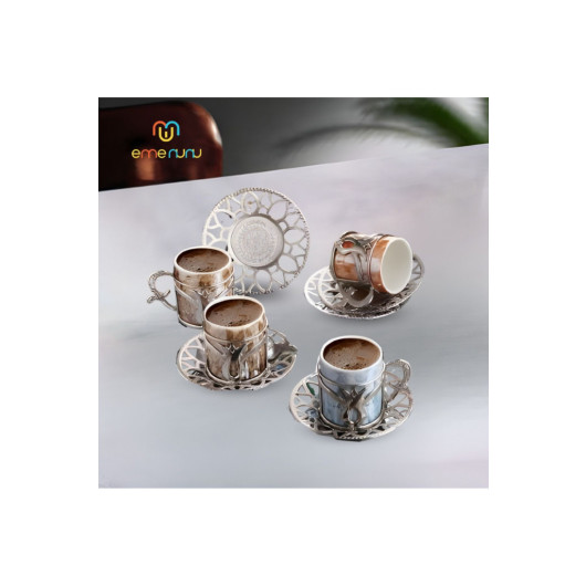 Copper Engraved Coffee Set 6 Person Colorful Coffee Cup Set