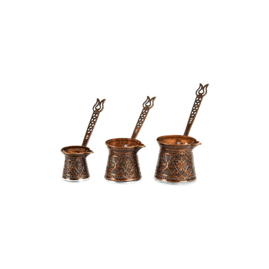 Copper Engraved Traditional Ottoman Patterned Turkish Coffee Set