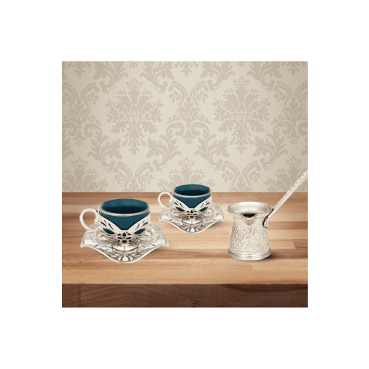 Double Coffee Pot Porcelain Coffee Cup Set Copper Engraved