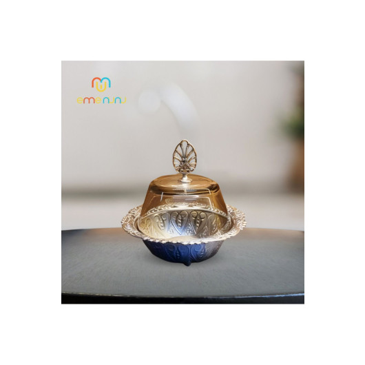 Glass Lid Embroidered Zamak Sugar Bowl