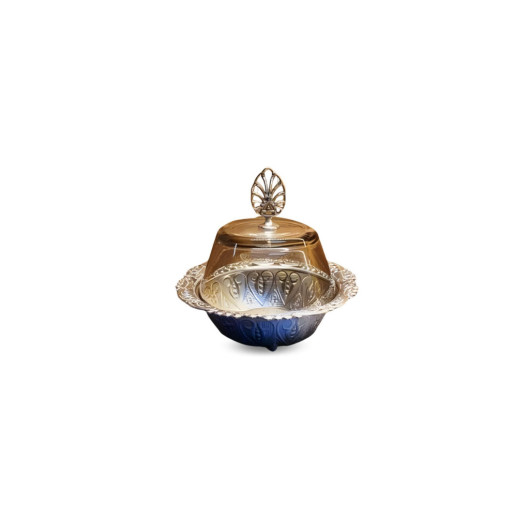 Glass Lid Embroidered Zamak Sugar Bowl