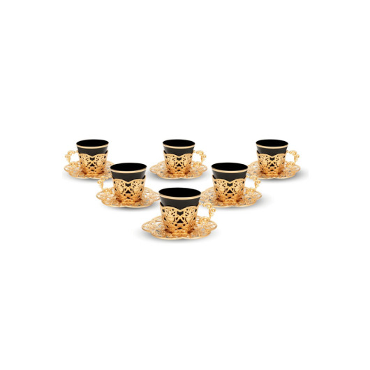 Six Piece Gilded Coffee Serving Set For 6 Persons Metal Embroidered