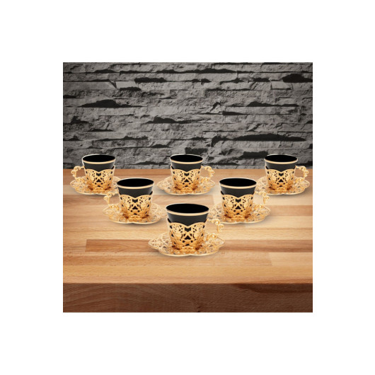 Six Piece Gilded Coffee Serving Set For 6 Persons Metal Embroidered