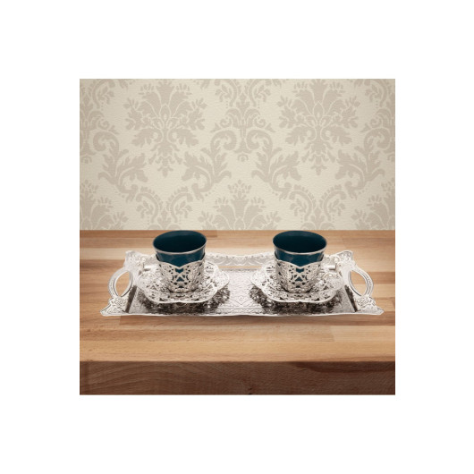 Coffee Presentation Set Metal Engraved Tray Cup Set For 2 Persons