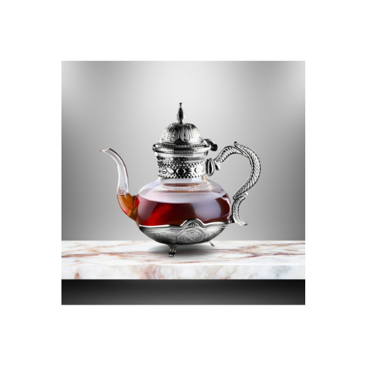 Handmade Borosilicate Glass And Copper Engraved Stylish Tea Pot