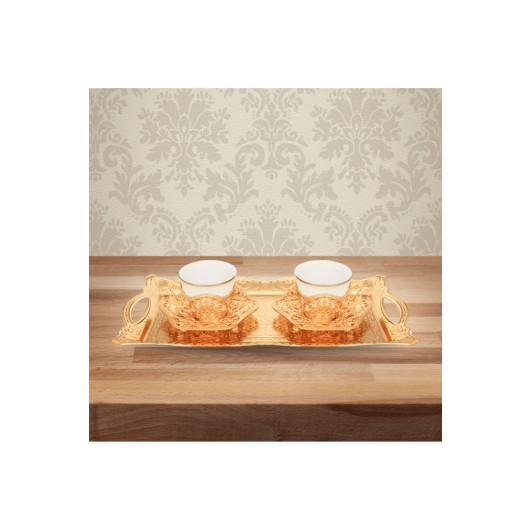 Tray Double Coffee Presentation Set For 2 Persons Metal Engraved