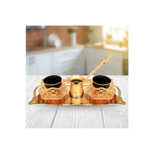 Tray Coffee Pot 2 Person Tray Coffee Pot Metal Embroidered Cup Set