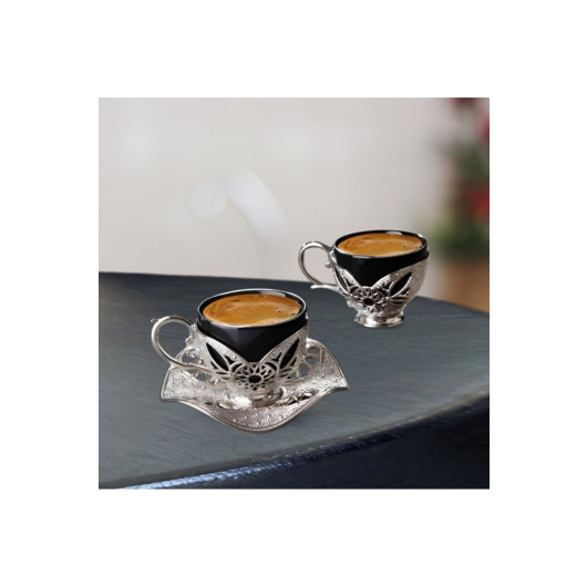 Coffee Set Embroidered Metal Coated Porcelain Cups