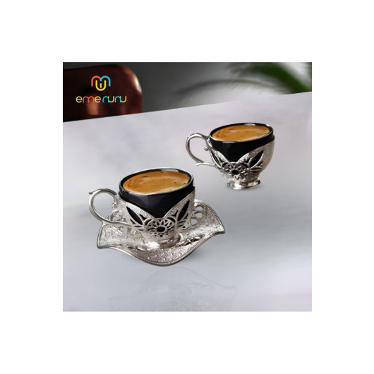 Coffee Set Embroidered Metal Coated Porcelain Cups