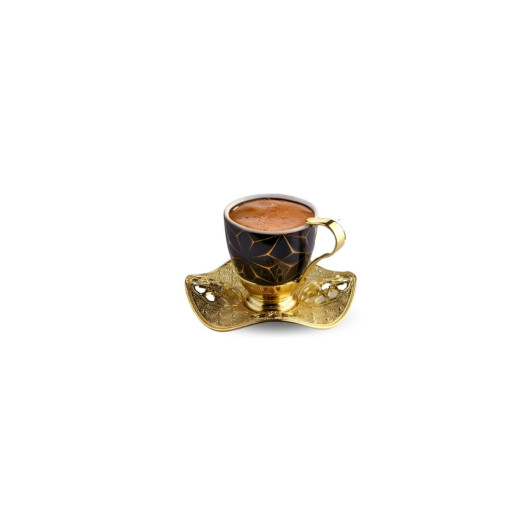 Coffee Set Embroidered Metal Tray And Porcelain Cup Set