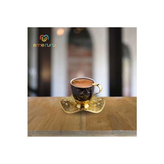 Coffee Set Embroidered Metal Tray And Porcelain Cup Set