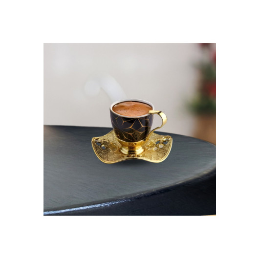 Coffee Set Embroidered Metal Tray And Porcelain Cup Set