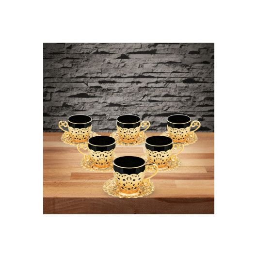 Six Piece Coffee Cup Set For 6 Persons Copper Engraved