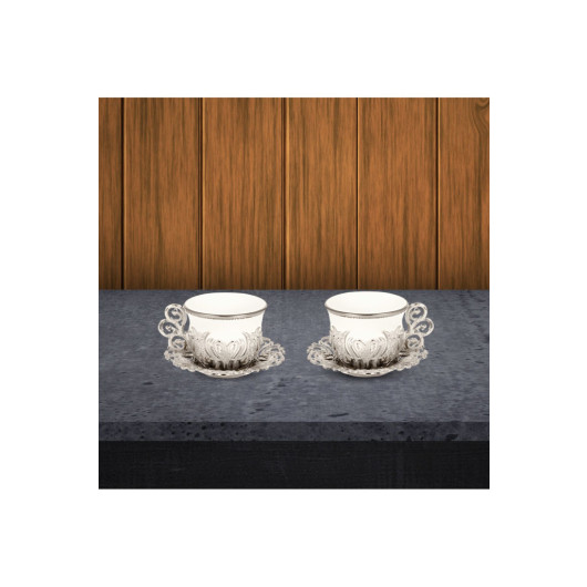 Double Porcelain Coffee Cup Set For 2 Persons With Copper Embroidery