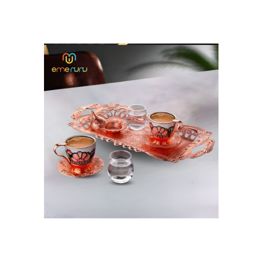 Double Tray Coffee Set Embroidered Tray Turkish Delight Cup Set