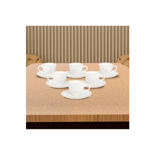 Set Of Six Porcelain Coffee Cups With Tray For 6 People