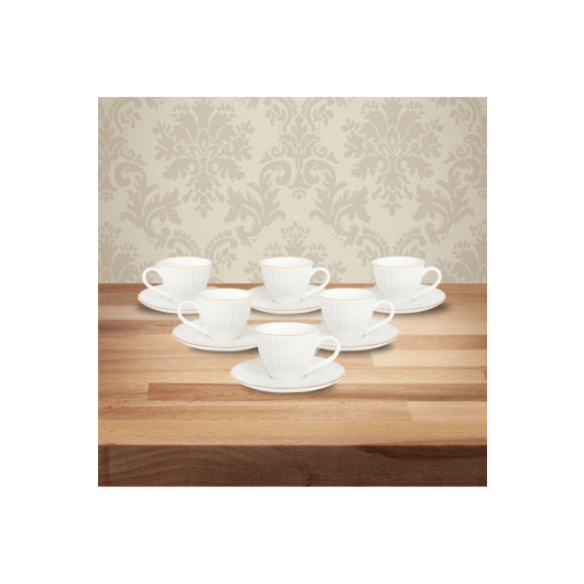 Set Of Six Porcelain Coffee Cups With Tray For 6 People