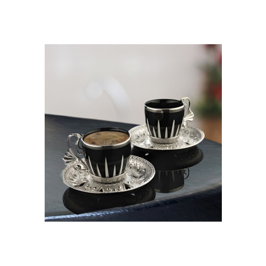 Crown Patterned Coffee Set 6 Person Coffee Cup Set