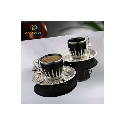 Crown Patterned Coffee Set 6 Person Coffee Cup Set