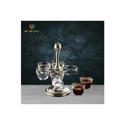 Mırra Coffee Glass Set For 6 Persons Metal Engraved Mırra Catering Set