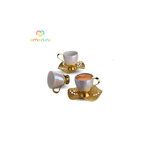 Pearl Patterned Coffee Set Cup Set For 6 People