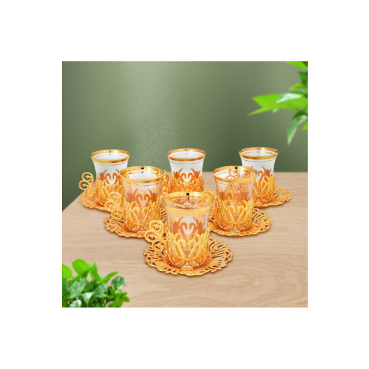 Ottoman Style Embroidered Copper Tea Set 10 Pieces