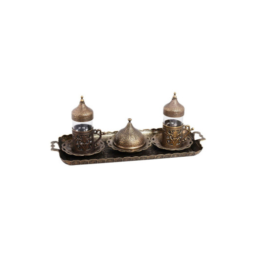 Ottoman Style Embroidered Copper Tea Set 5 Pieces Stylish