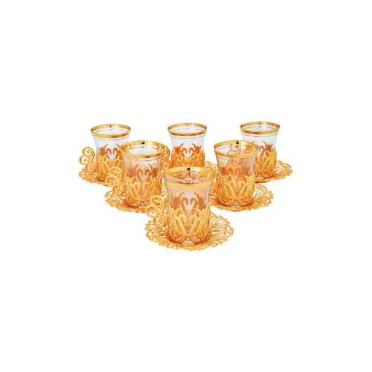 Ottoman Style Embroidered Copper Tea Set 8 Pieces