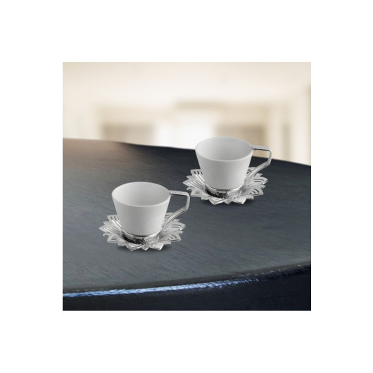 Double Coffee Set 2 Person Embroidered Coffee Presentation Set