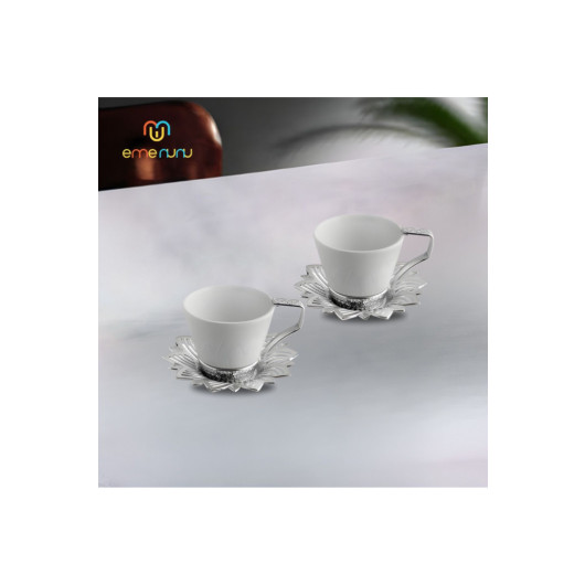 Double Coffee Set 2 Person Embroidered Coffee Presentation Set