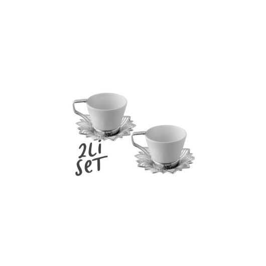 Double Coffee Set 2 Person Embroidered Coffee Presentation Set