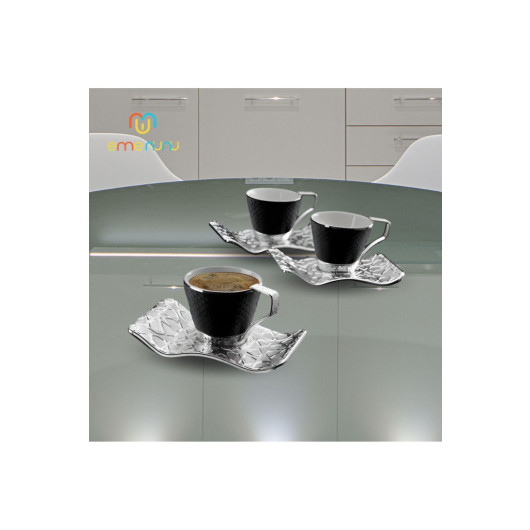 Coffee Set Metal Engraved 6 Person Cup Set