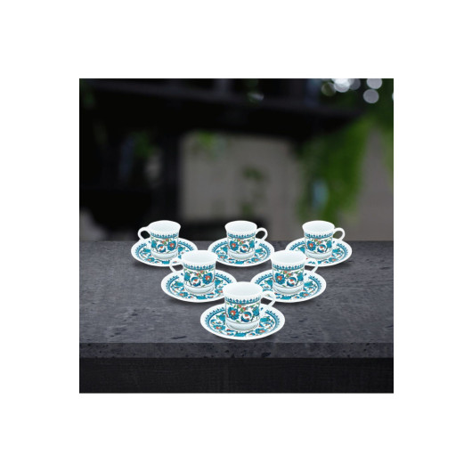 Set Of Six Porcelain Coffee Cups With Tray For 6 People