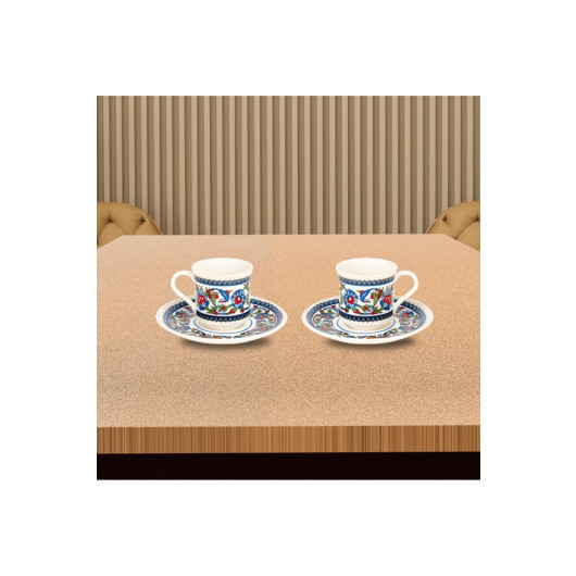 Topkapi Double Porcelain Coffee Cup Set With Tray For 2 Persons