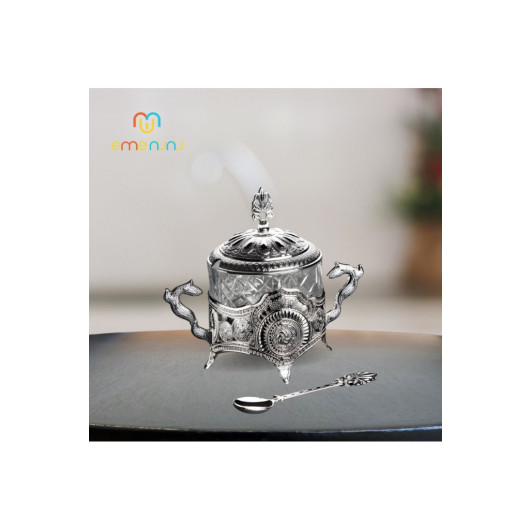 Round Metal Engraved Glass Sugar Bowl