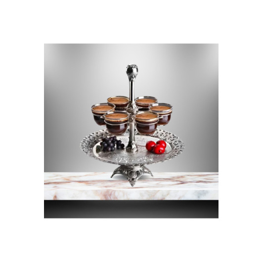 Round Tray Mırra Coffee Presentation Set With Elegant Glass Cups