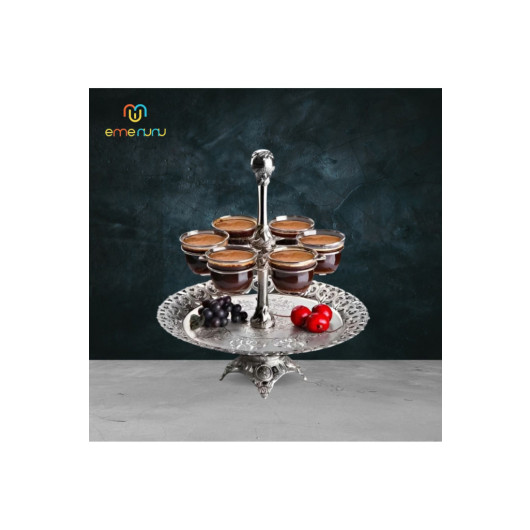 Round Tray Mırra Coffee Presentation Set With Elegant Glass Cups