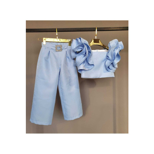 Frilled Sleeves Blouse Pants Set