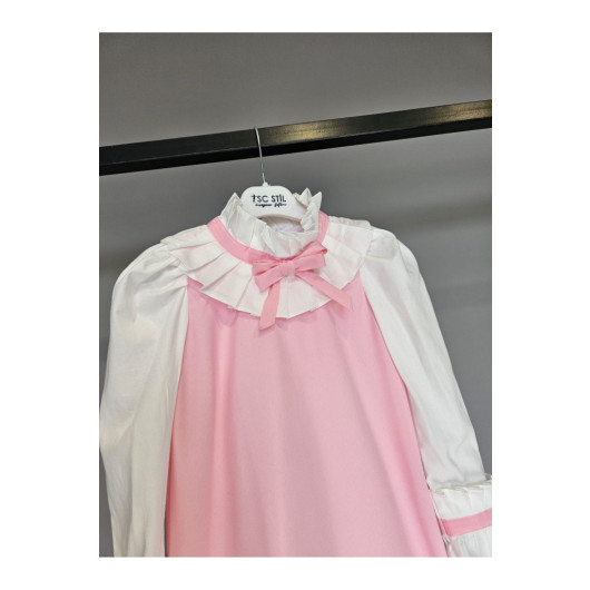 Pink White Collar Frilled School Dress