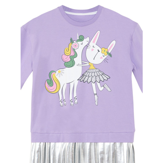 Ballerina Unicorn Girls Pleated Dress