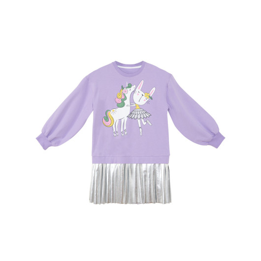 Ballerina Unicorn Girls Pleated Dress