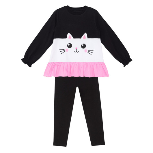 Frilled White Cat Girl Tshirt Tights Set