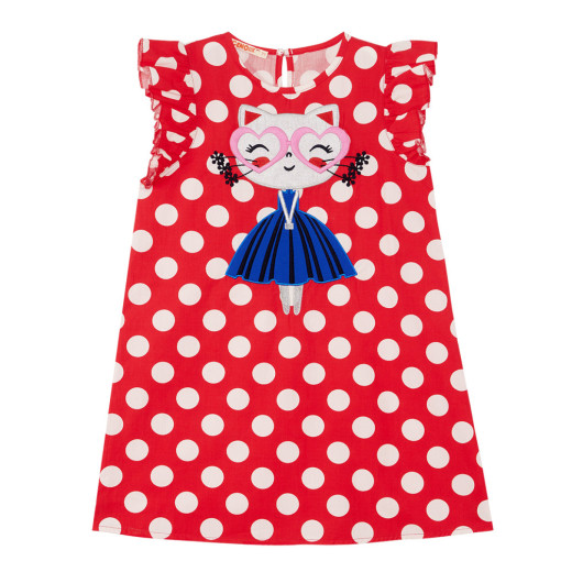 Polka Dot Kitten Girls Poplin Dress