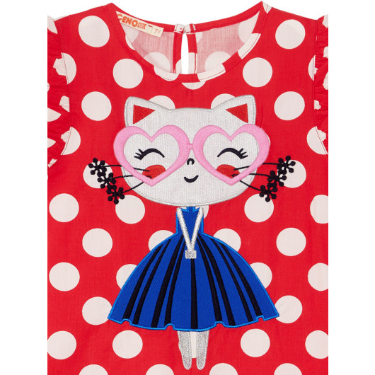 Polka Dot Kitten Girls Poplin Dress