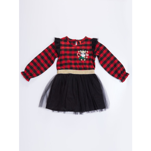 Unicorn Plaid Tulle Christmas Girl Red Dress