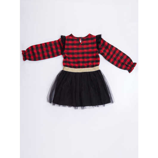 Unicorn Plaid Tulle Christmas Girl Red Dress