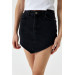 Asymmetric Cut Black Mini Denim Skirt